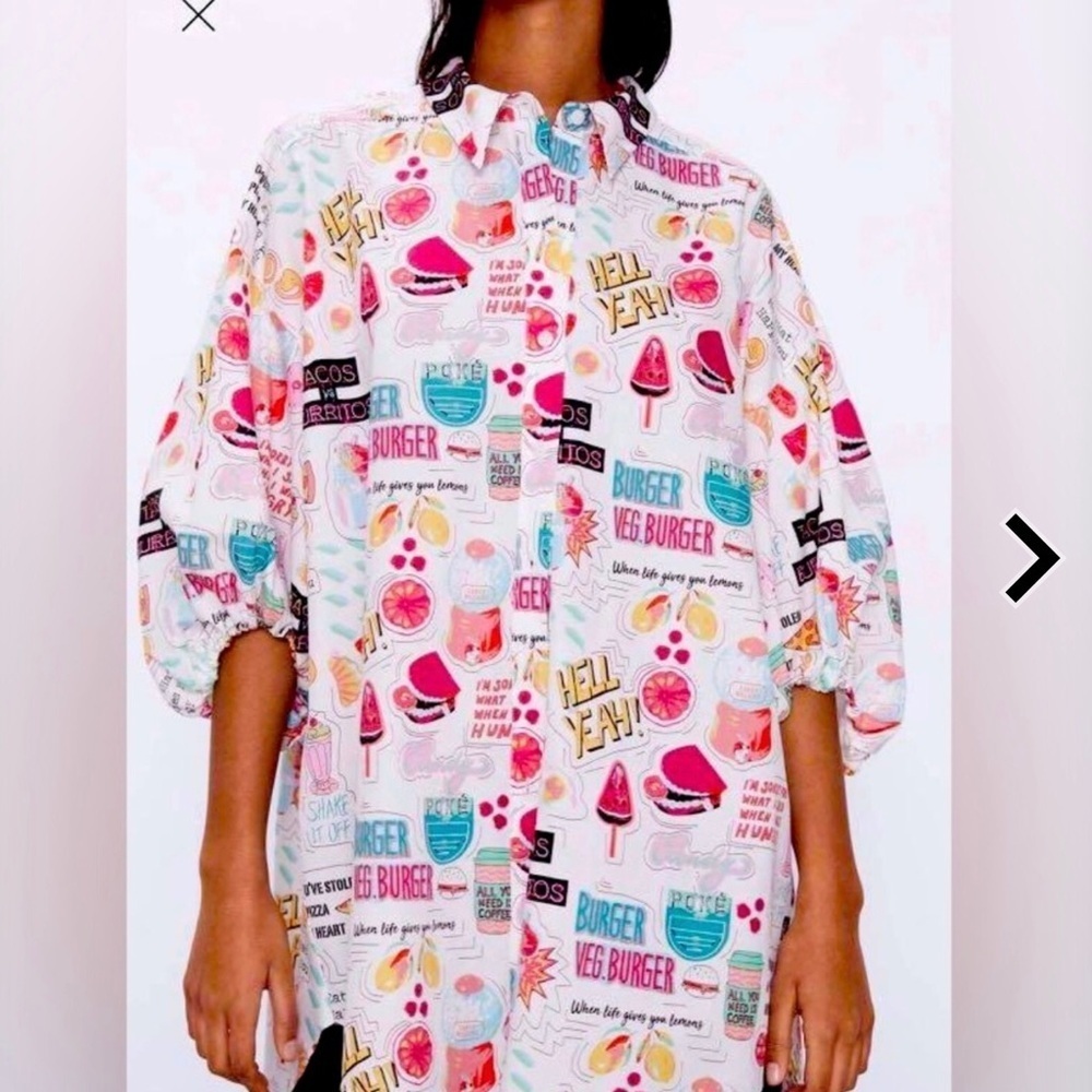 Zara Colorful Graphic Print Button-Up Tunic OVERSIZED - Picture 2 of 11